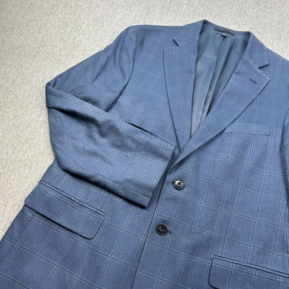 Jos A Bank Tailored Fit Silk Wool Blazer Mens 42 Short Blue Windowpane Jacket